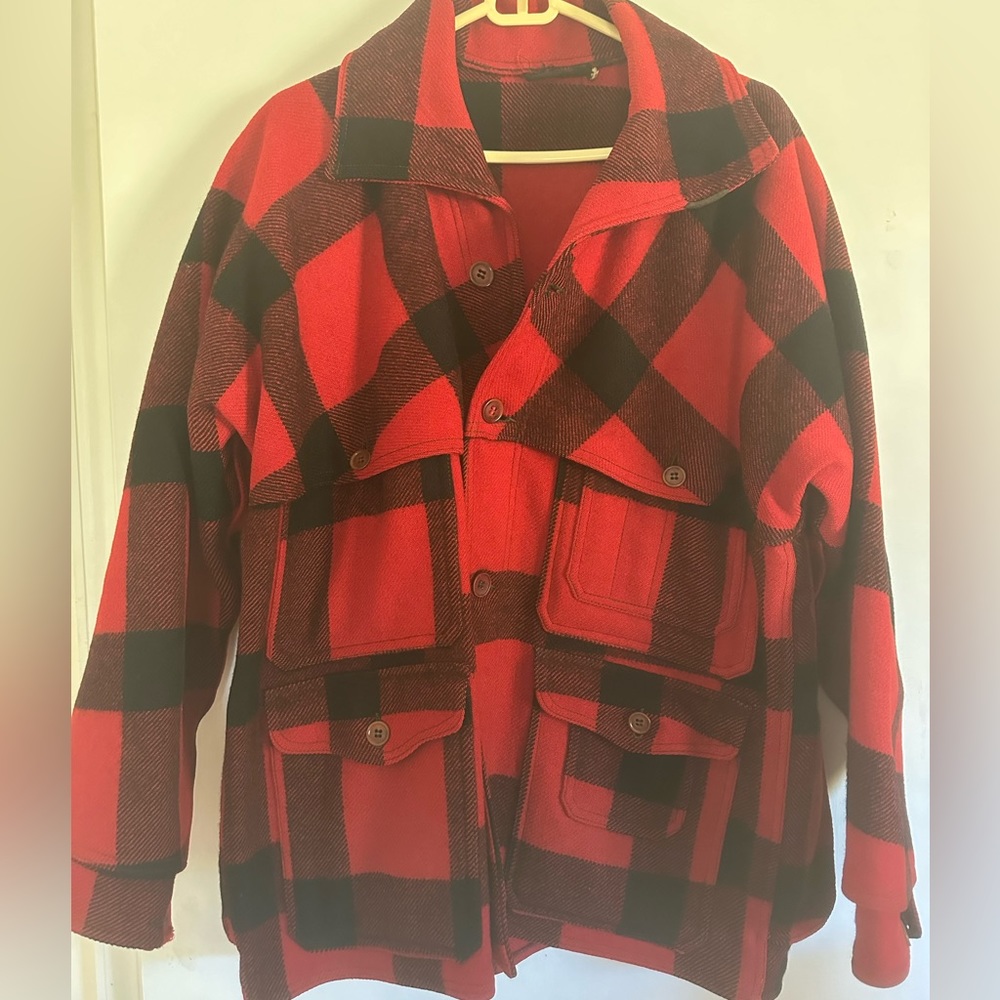 Vintage @40-50s Mackinaw heavy wool hunting jacket buffalo plaid super fine